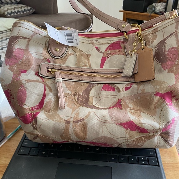 Coach Pink Pop Stamped Sm C Tote